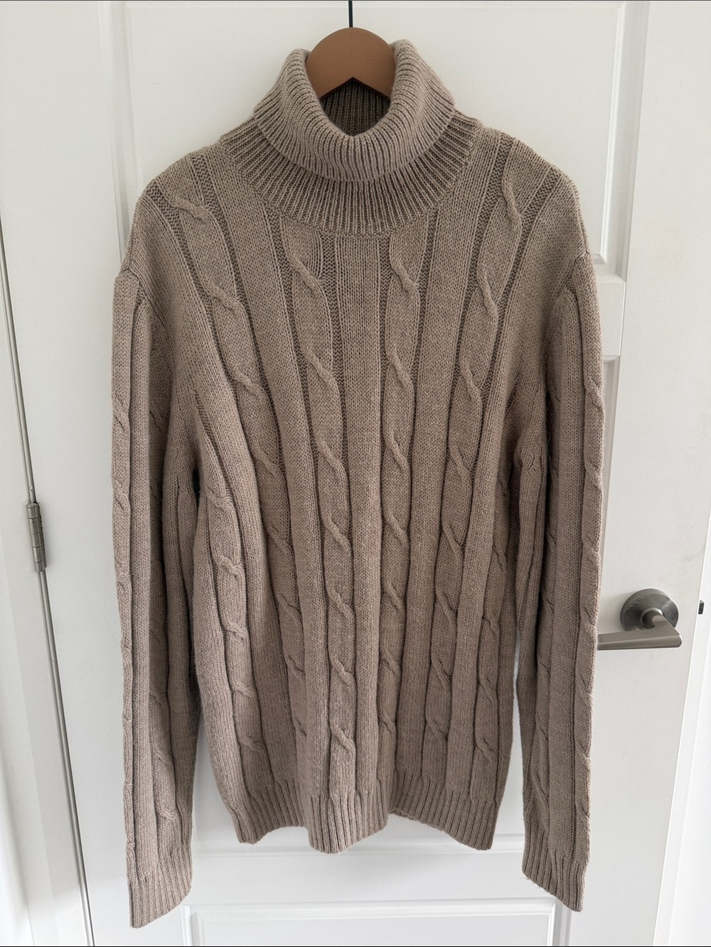 Neill Katter Men's Cable Knit Turtleneck Sweater - Beige